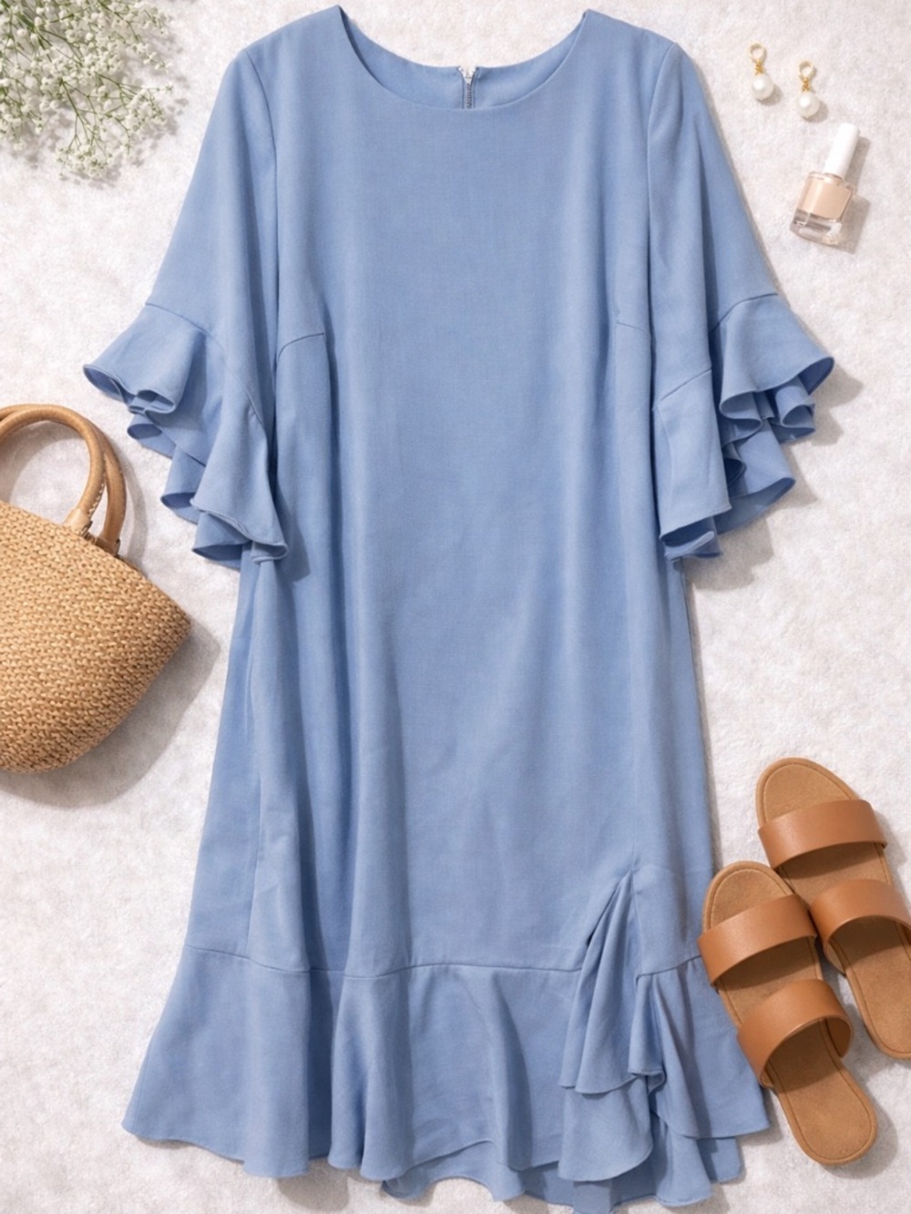 Gianni Bini Light Blue Ruffle Midi Dress